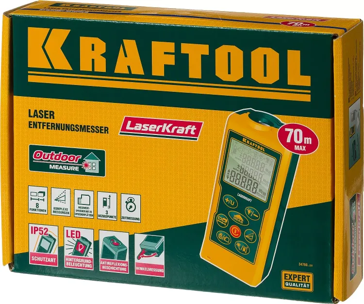 Дальномер лазерный LASER-KRAFT, дальность 5см - 70м, точность 1,5мм, KRAFTOOL 34760 34760_z01 купить в Нягани