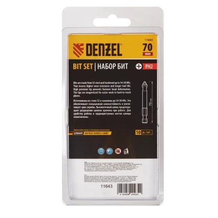 Бита PH2х70, сталь S2, цилиндр., 10 шт. Е 6,3 Denzel 11643 купить в Нягани