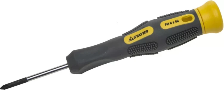 Отвертка STAYER "PROFESSIONAL" "MAX-GRIP" для точн работ, Cr-V, двухкомп рукоятка, магнит наконечник, PH №0x40мм 25826-0-040 G купить в Нягани