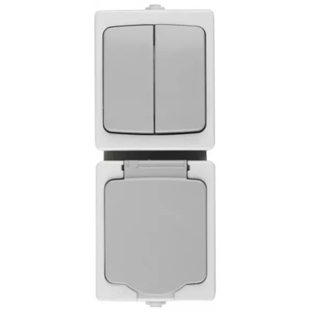 Комплект СВЕТОЗАР &quot;АВРОРА&quot; розетка с зазем. и защ. крышкой, 16А/~250В, выкл. двухклав. IP44, цвет серо-белый, 10А/~250В SV-54325-W купить в Нягани