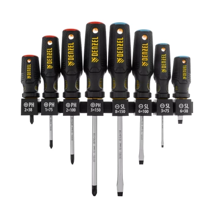 Набор отверток на полке Denzel, 8 шт., PH+SL, S2, 3к рукоятка, 122137 купить в Нягани