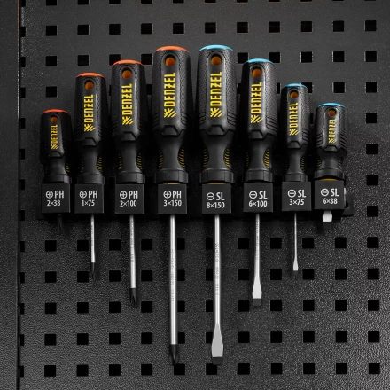 Набор отверток на полке Denzel, 8 шт., PH+SL, S2, 3к рукоятка, 122137 купить в Нягани