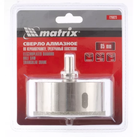 Сверло алмазное по керамограниту 85 х 67 мм 3-гранный хвостовик MATRIX артикул 726823 купить в Нягани