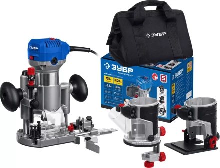 ЗУБР 750 Вт, кромочный фрезер, сумка, 3 основания, Профессионал (ФПК-750Н) купить в Нягани