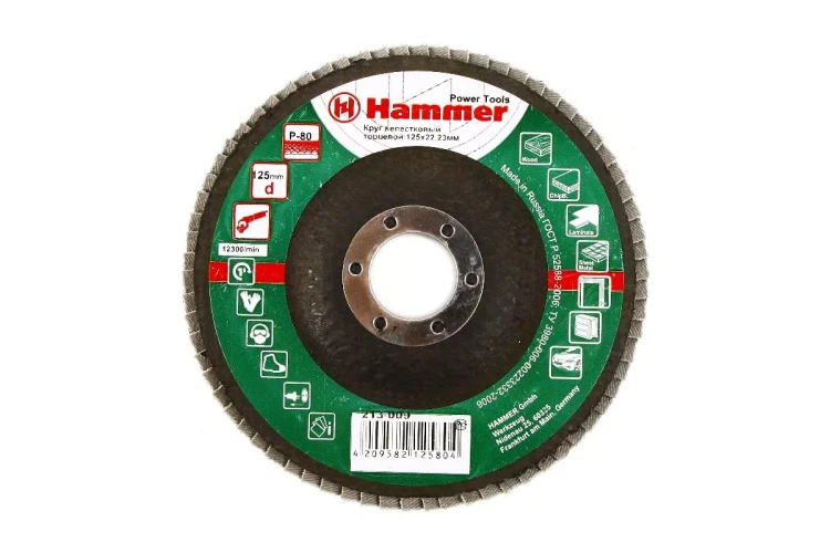Круг Лепестковый Торцевой (КЛТ) HAMMER КЛТ 1 Ф125х22 Р80 213-009 купить в Нягани