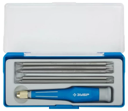 Набор ЗУБР Отвертка &quot;ЭКСПЕРТ&quot; для точных работ, двухкомп рукоятка, CR-V, сменные двустор стержни 120мм, 5шт, 6предм 25627-H6 купить в Нягани