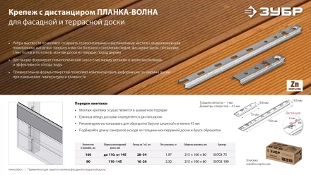 ЗУБР Планка-Волна, 75 мм, цинк, 160 шт, крепеж для монтажа фасадной и террасной доски (30703-75) купить в Нягани