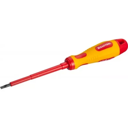 Отвертка KRAFTOOL, высоковольтная, Cr-Mo-V стержень, двухкомпонент. маслобензостойкая рукоятка, SL, 4,0х100мм 250083-4.0-100 купить в Нягани