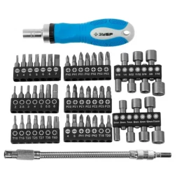 Набор ЗУБР Отвертка "ЭКСПЕРТ" реверс., 2-хкомп. ручка,биты 30мм, торц.головки,гибкий удл. с магнит. фикс. 215мм, 58пред 25280-H58