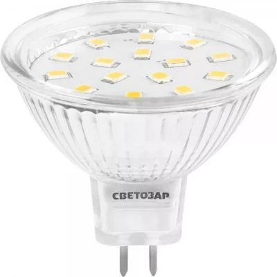 Лампа СВЕТОЗАР светодиодная "LED technology", цоколь GU5.3, теплый белый свет (3000К), 220В, 3Вт (25) 44550-25_z01