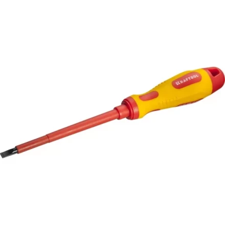 Отвертка KRAFTOOL, высоковольтная, Cr-Mo-V стержень, двухкомпонент. маслобензостойкая рукоятка, SL, 5,5х125мм 250083-5.5-125 купить в Нягани