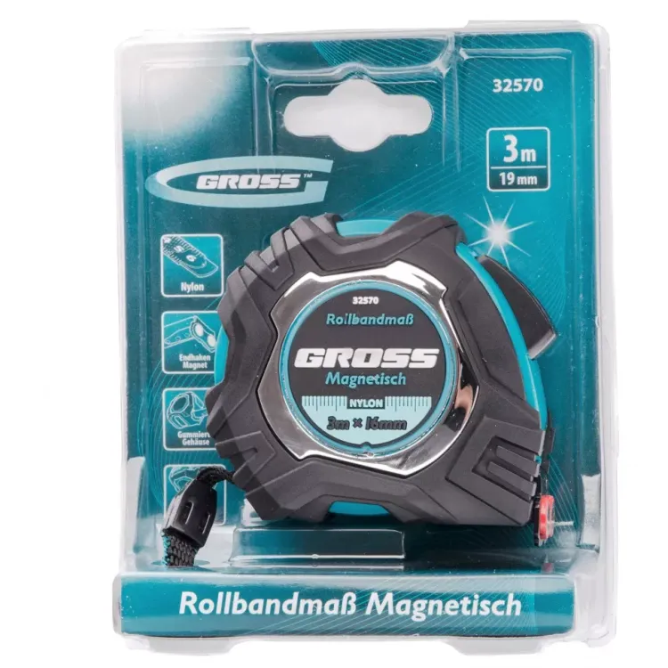 Рулетка Magnetisch 3 м х 16 мм обрезиненный корпус автоматическая фиксация Нейлоновое покрытиеытие зацеп с магнитом Gross 32570 купить в Нягани