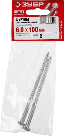 Шурупы ЗУБР &quot;МАСТЕР&quot; с шестигранной головкой, оцинкованные, 6x100мм, 2шт 300456-06-100 купить в Нягани