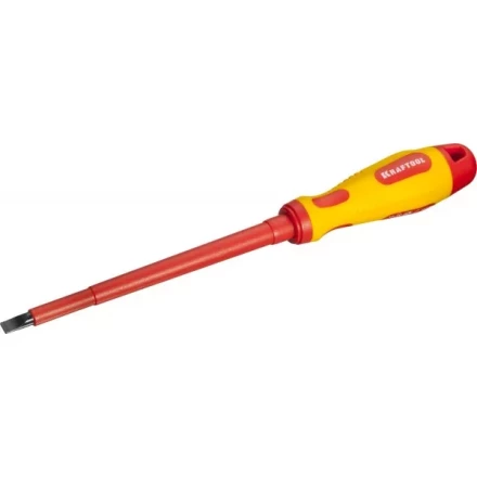 Отвертка KRAFTOOL, высоковольтная, Cr-Mo-V стержень, двухкомпонент. маслобензостойкая рукоятка, SL, 6,5х150мм 250083-6.5-150 купить в Нягани