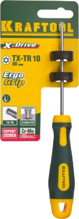Отвертка KRAFTOOL, Cr-Mo-V сталь, двухкомпонентная противоскользящая рукоятка, TORX Hole, №10x80мм 250077-10-080 купить в Нягани