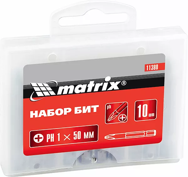 Набор бит Ph1 х 50 мм,сталь 45Х, 10 шт., в пласт. боксе  MATRIX 11380 купить в Нягани