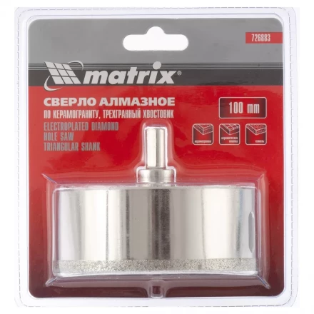 Сверло алмазное по керамограниту 100 х 67 мм 3-гранный хвостовик MATRIX артикул 726883 купить в Нягани