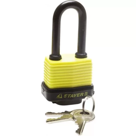 Замок STAYER &quot;MASTER&quot; навесной, всепогодный, пластиковая защита корпуса, с удлин. закален. дужкой,на карточке, 50мм 37141-40 купить в Нягани