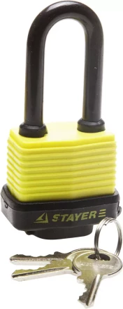 Замок STAYER &quot;MASTER&quot; навесной, всепогодный, пластиковая защита корпуса, с удлин. закален. дужкой,на карточке, 50мм 37141-40 купить в Нягани