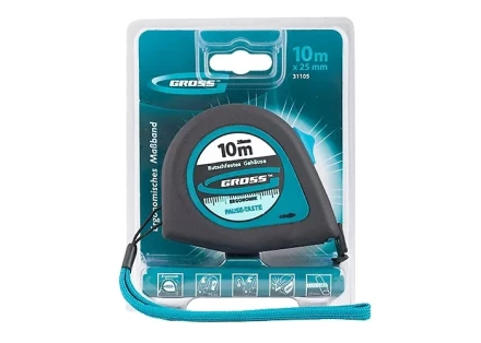 Рулетка "Ergonomisch",10 м x 25 мм, магнитный обрезиненный зацеп  GROSS 31105 купить в Нягани