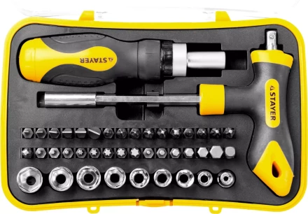 Набор STAYER &quot;MASTER&quot; &quot;HERCULES&quot;: Отвертка реверсивная, Т-образная отвертка-битодержатель, адаптер для торц голов, 43 предм 25084-H43 купить в Нягани