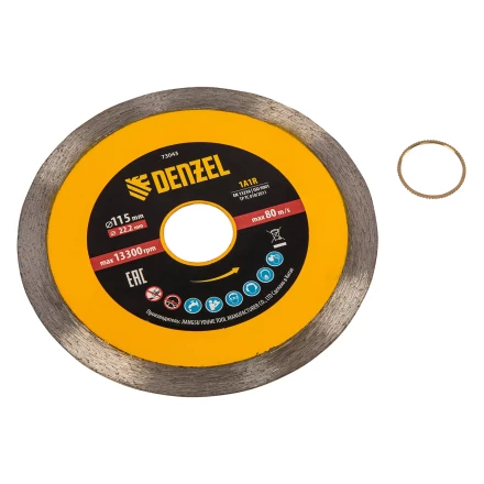 Диск алмазный отрезной 115 х 22,2 мм, сплошной, супертонкий, горячий пресс, мокрое резание// Denzel 73043 купить в Нягани