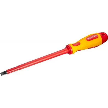 Отвертка KRAFTOOL, высоковольтная, Cr-Mo-V стержень, двухкомпонент. маслобензостойкая рукоятка, SL, 8,0х175мм 250083-8.0-175 купить в Нягани