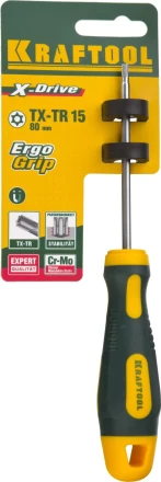 Отвертка KRAFTOOL, Cr-Mo-V сталь, двухкомпонентная противоскользящая рукоятка, TORX Hole, №15x80мм 250077-15-080 купить в Нягани