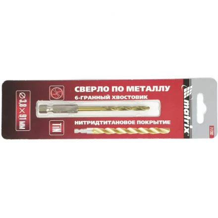 Сверло по металлу 3,8 мм HSS нитридтитановое покрытие шестигранный хвостовик Matrix 717382 купить в Нягани