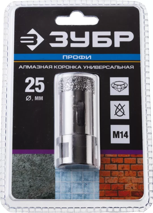 Алмазная коронка ЗУБР "ПРОФЕССИОНАЛ" универсальная для УШМ, сухое сверление, алмазы на вакуумной пайке,  посадка М14, d=16мм 29865-16 купить в Нягани
