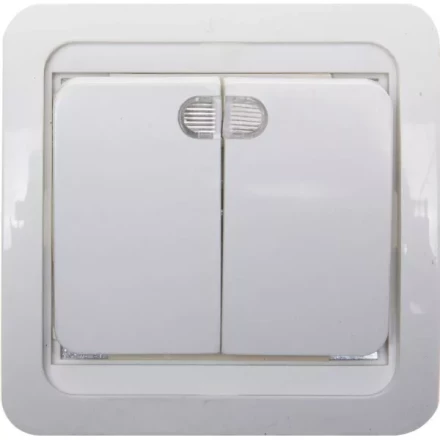 Выключатель СВЕТОЗАР &quot;ГАММА&quot; двухклавишный, с подсветкой, цвет белый, 10А/~250В SV-54135-W купить в Нягани