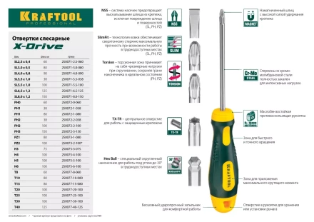Отвертка KRAFTOOL, Cr-Mo-V сталь, двухкомпонентная противоскользящая рукоятка, TORX Hole, №20x100мм 250077-20-100 купить в Нягани