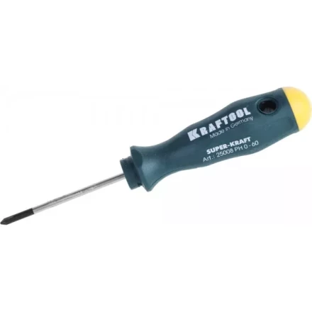Отвертка KRAFTOOL, Cr-Mo-V закалённый стержень, двухкомпонентная противоскользящ рукоятка, PH 0x60мм 25008-0-060 купить в Нягани