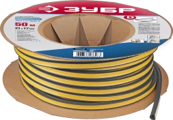 ЗУБР 50 м, D-профиль, размер 21 х 17 мм, черный, самоклеящийся промышленный резиновый уплотнитель, Профессионал (40950-21-50)