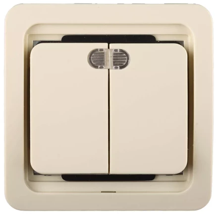 Выключатель СВЕТОЗАР &quot;ГАММА&quot; двухклавишный, с подсветкой, цвет бежевый, 10А/~250В SV-54135-B купить в Нягани