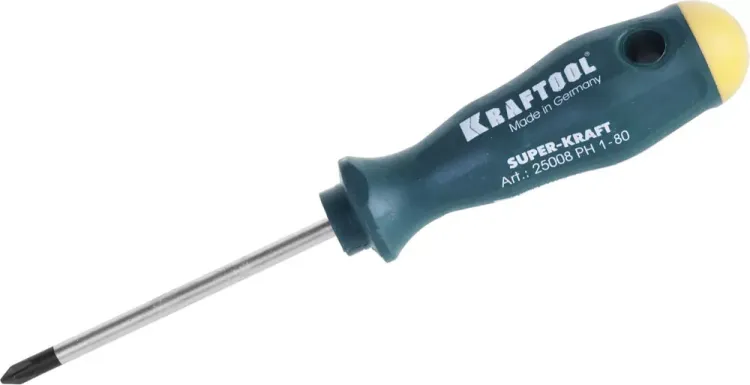 Отвертка KRAFTOOL, Cr-Mo-V закалённый стержень, двухкомпонентная противоскользящ рукоятка, PH 1x80мм 25008-1-080 купить в Нягани