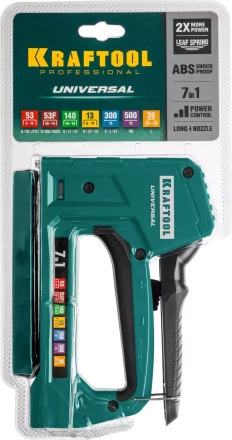 Степлер для скоб &quot;Universal&quot; 7-в-1: 53(6-14 мм)/53F(10-14 мм)/140 (10-14 мм)/13 (6-14 мм)/36 (10-14 мм)/300(16 мм)/500(16 мм), суперлегкий, KRAFTOOL 31524 купить в Нягани