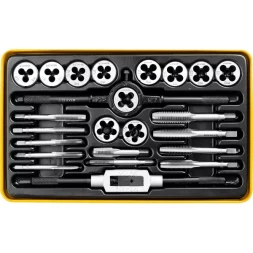 Набор метчиков и плашек STAYER "MASTER", метчикодержатель 1шт, плашкодержатель 1шт, метчики 11шт, плашки 11шт, 24 предмета 28020-H24