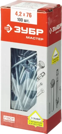 Саморезы ЗУБР с прессшайбой по листовому металлу до 0,9 мм, PH2, 4,2х76 мм, 100шт 4-300191-42-076 купить в Нягани
