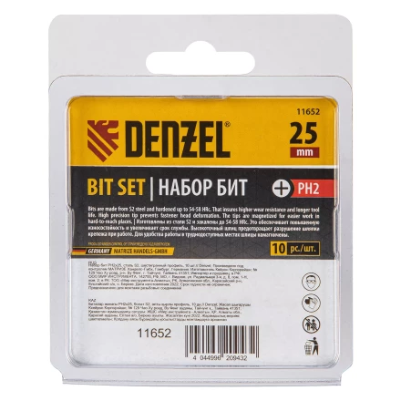 Бита PH2х25, сталь S2, шестигранный профиль, 10 шт. Е 6,3 Denzel 11652 купить в Нягани