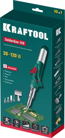 SolderGas 120K набор 10-в-1, газовый паяльник, горелка, фен, 30-120 Вт, пьезоподжиг, 1300°С 55503-H10 купить в Нягани
