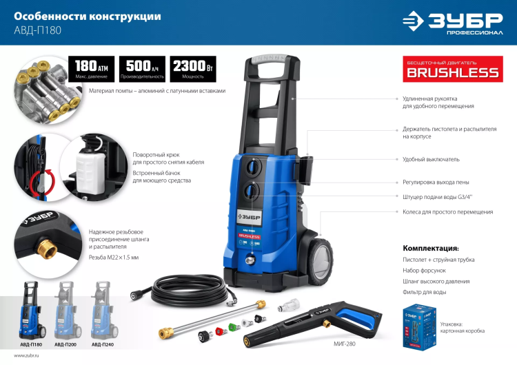 Мойка высокого давления ЗУБР Профессионал АВД-П180 купить в Нягани