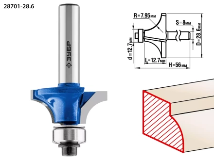 ЗУБР 28.6 x 12.7 мм, радиус 8 мм, фреза кромочная калевочная №1, Профессионал (28701-28.6) купить в Нягани