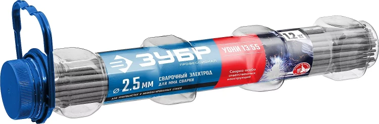 ЗУБР Д 2.5 х 350 мм, 1.2 кг в ПВХ тубе, УОНИ 13/55 с основным покрытием, электрод сварочный, Профессионал (40021-2.5) купить в Нягани