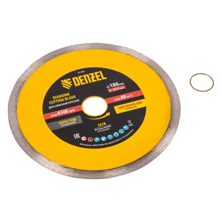 Диск алмазный сплошной, супертонкий, 180 х 25,4 мм, горячее прессование, мокрое резание// Denzel 73158 купить в Нягани