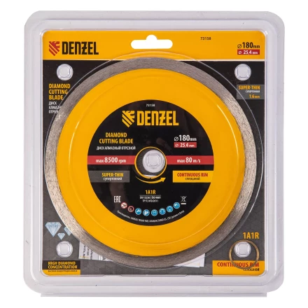 Диск алмазный сплошной, супертонкий, 180 х 25,4 мм, горячее прессование, мокрое резание// Denzel 73158 купить в Нягани