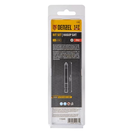 Бита PH2х127, сталь S2, цилиндр., 5шт. Е 6,3 Denzel 11646 купить в Нягани