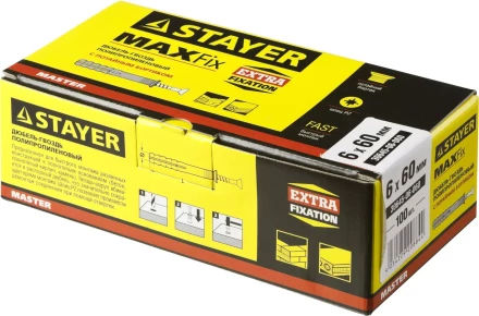 Дюбель-гвоздь полипропиленовый, потайный бортик, 6 x 60 мм, 100 шт, STAYER Master 30645-06-060 30645-06-060 купить в Нягани