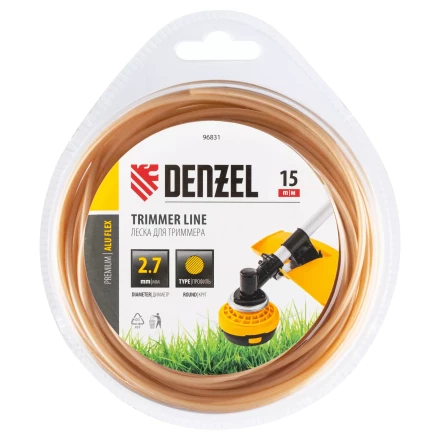 Леска для триммера армированная алюминием круглая, 2,7мм х 15м, блистер ALUFLEX Denzel 96831 купить в Нягани