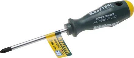 Отвертка KRAFTOOL, Cr-Mo-V закалённый стержень, двухкомпонентная противоскользящ рукоятка, PH 2x100мм 25008-2-100 купить в Нягани